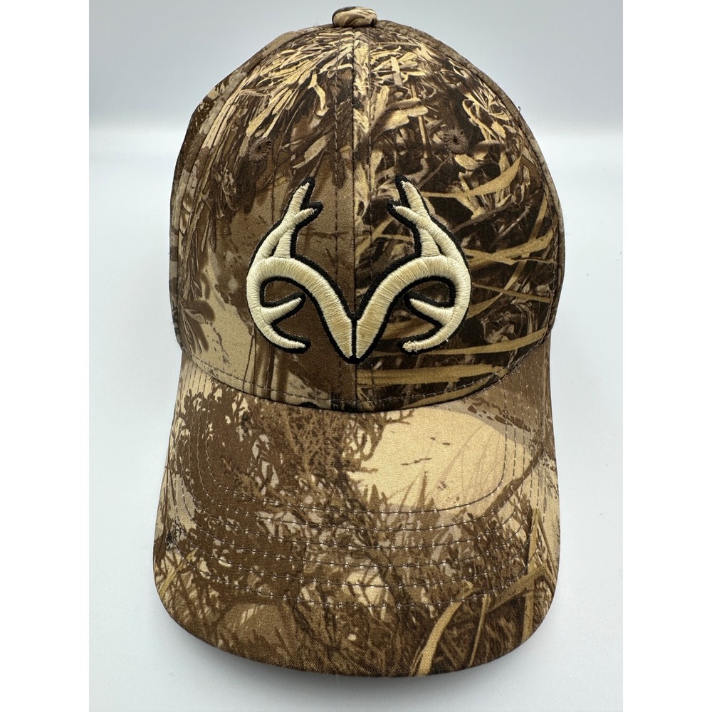 Realtree Deer Antlers Logo Hat Camo Tan Embroidered Adjustable Strap Cap Hunting